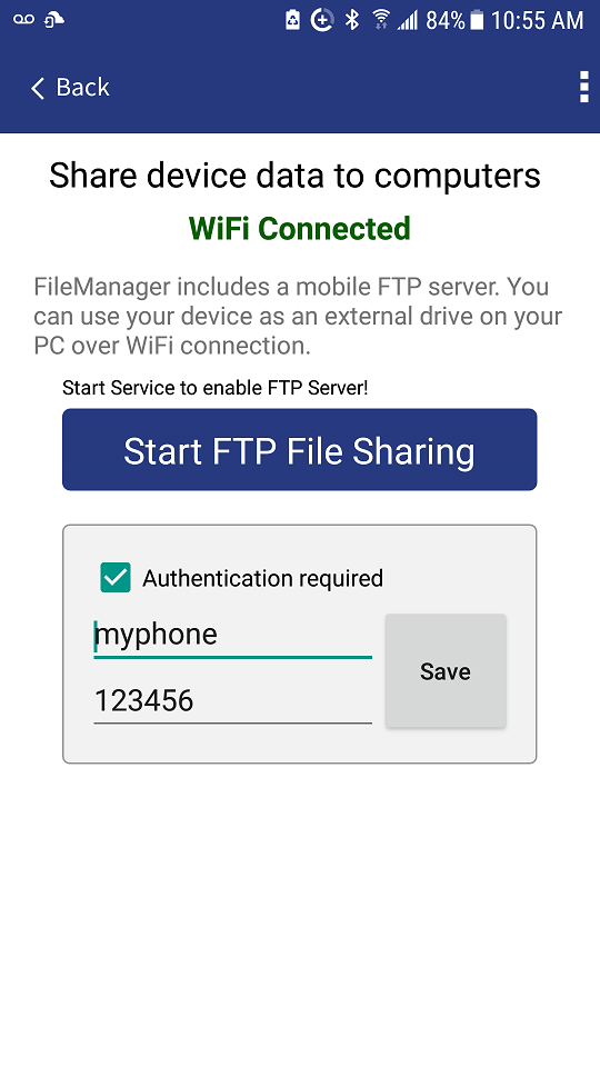 DriveHQ FileManager for Android screenshot - Local FTP server for sharing files with PC/Mac