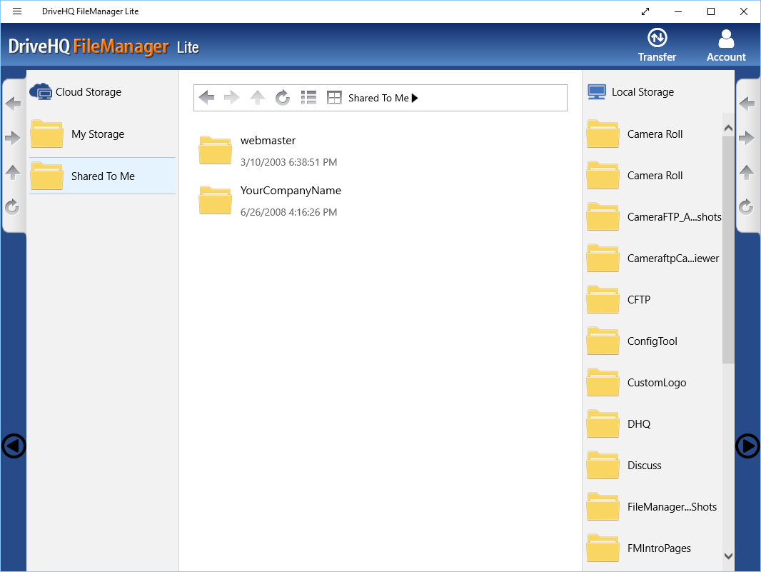 DriveHQ FileManager Lite for Windows tablets - Display folders shared to me by other users