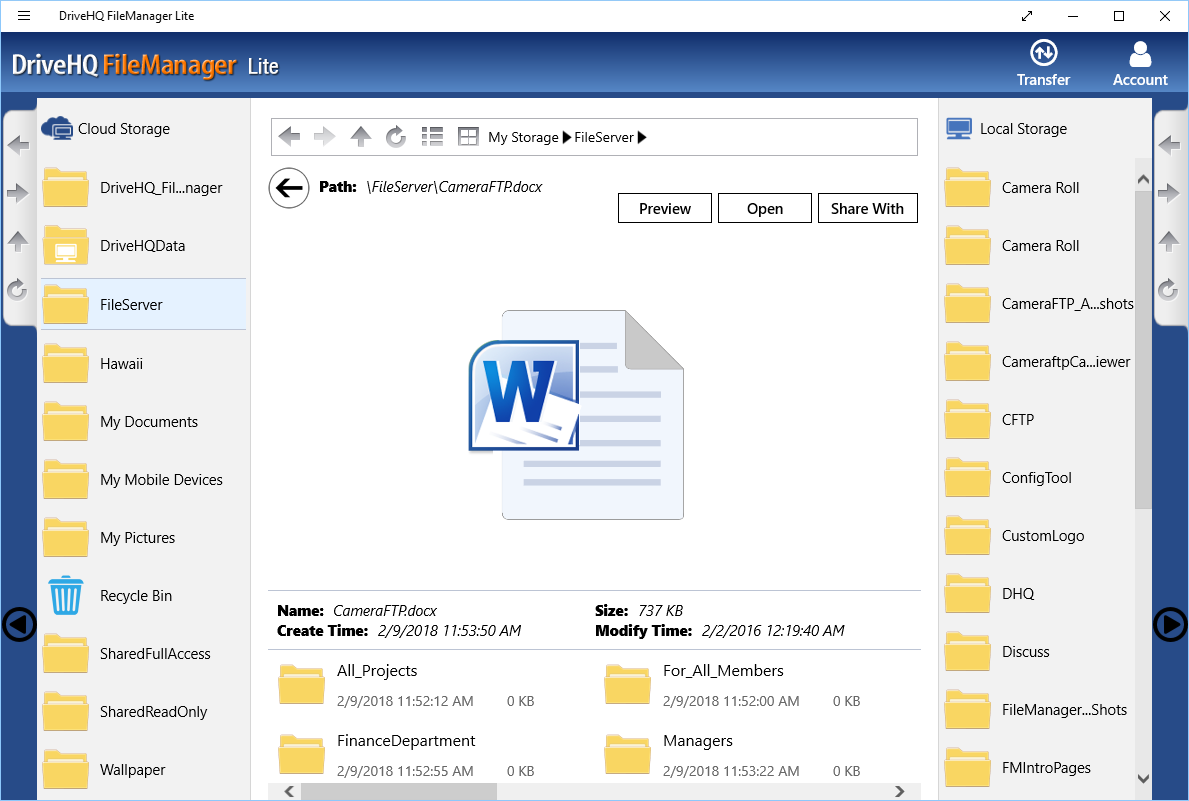 DriveHQ FileManager Lite for Windows tablets - Open, view cloud files