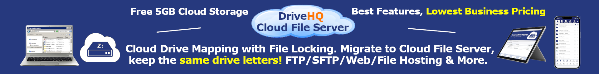 Get 5GB FREE basic service with Cloud Drive Mapping, FileManager, Online Backup, Folder Sync and FTP